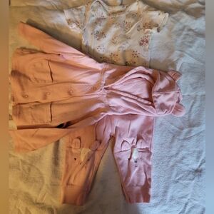 Childrens Place Pink Baby Outfit with Floral Onesie Size 3-6Months